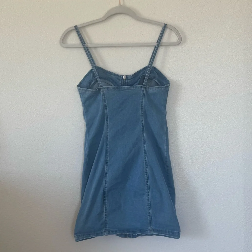 Forever 21 Zip Front Denim Mini Dress Body Con Cotton Stretch S - Picture 5 of 11
